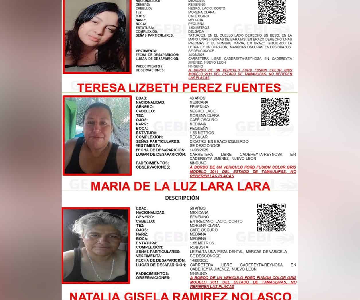 Desaparecen otras 3 mujeres de Reynosa en Cadereyta Nuevo León